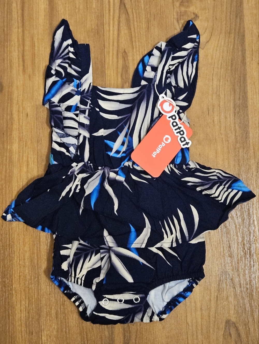 NWT PatPat Navy Blue Tropical Leaf Ruffle One-Piece Swimsuit